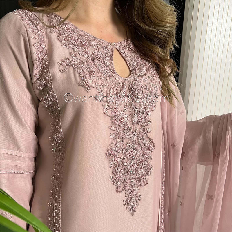 Mink Hand Embroidered Chiffon Suit