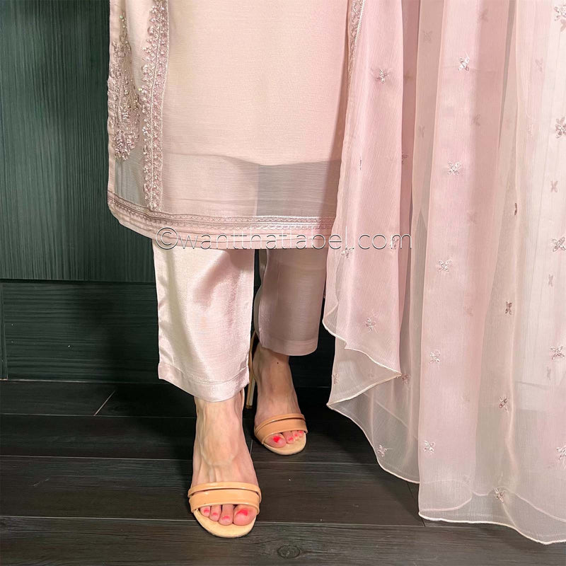 Mink Hand Embroidered Chiffon Suit