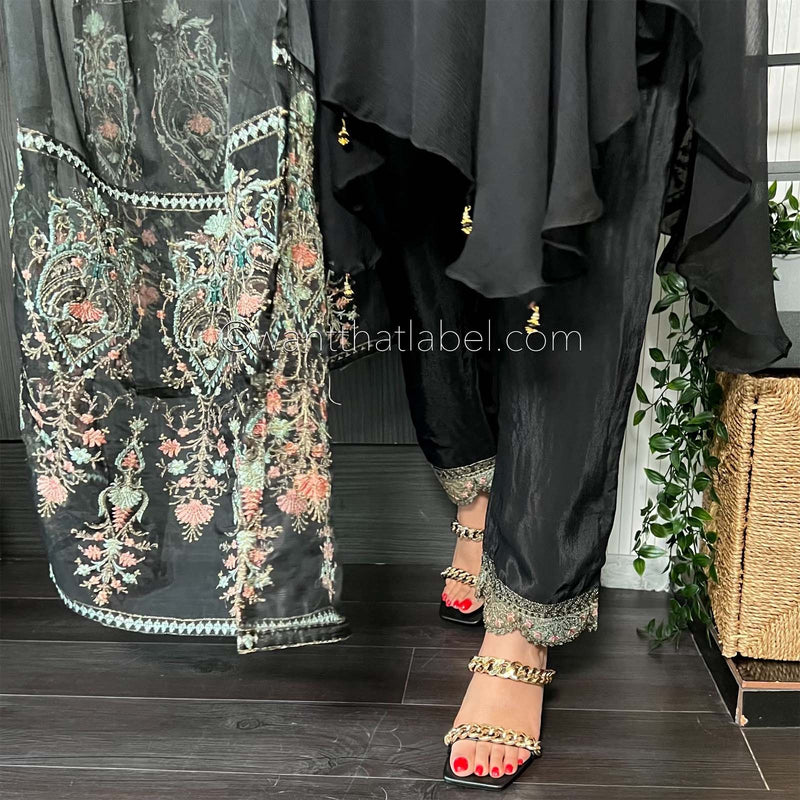 Pehnawa Original Black Asymmetric Embroidered Suit