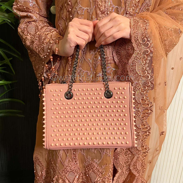 Pink Studded Mini Tote Bag