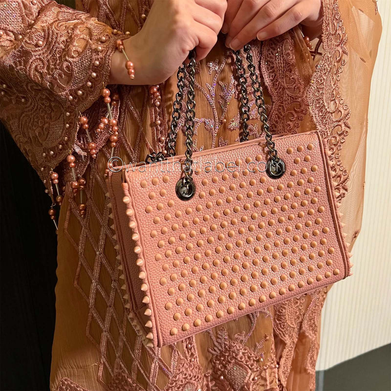 Pink Studded Mini Tote Bag