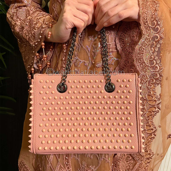 Pink Studded Mini Tote Bag
