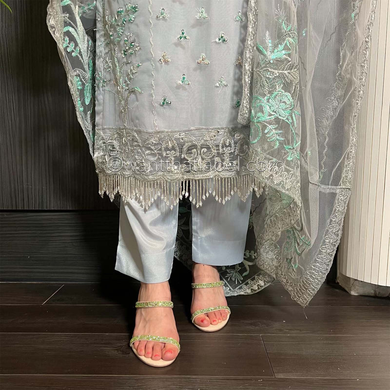 Prêt Ice Grey Heavily Embroidered Organza Suit