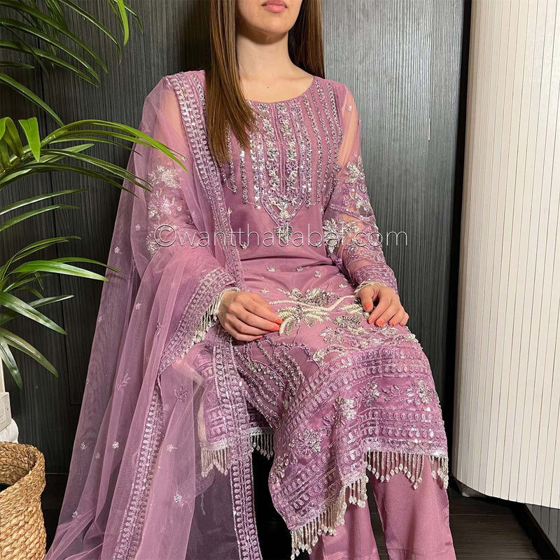 Prêt Powder Pink Heavily Embroidered Net Suit