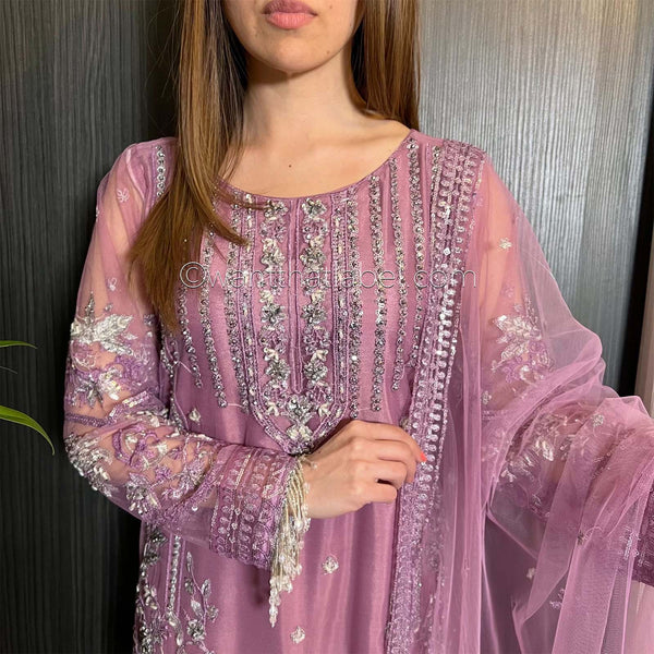 Prêt Powder Pink Heavily Embroidered Net Suit