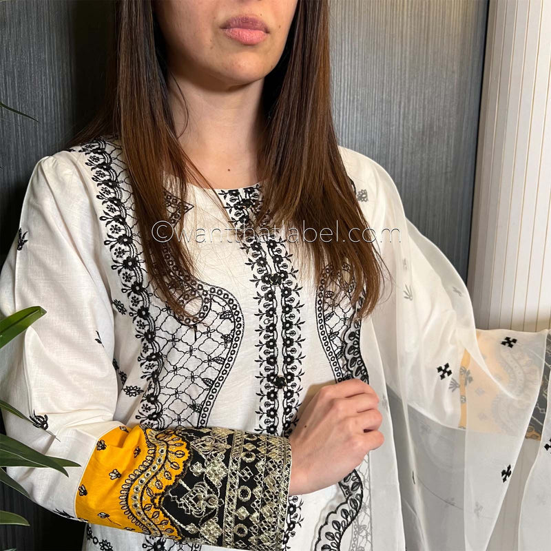 Qalamqar Inspired White Embroidered Lawn Suit