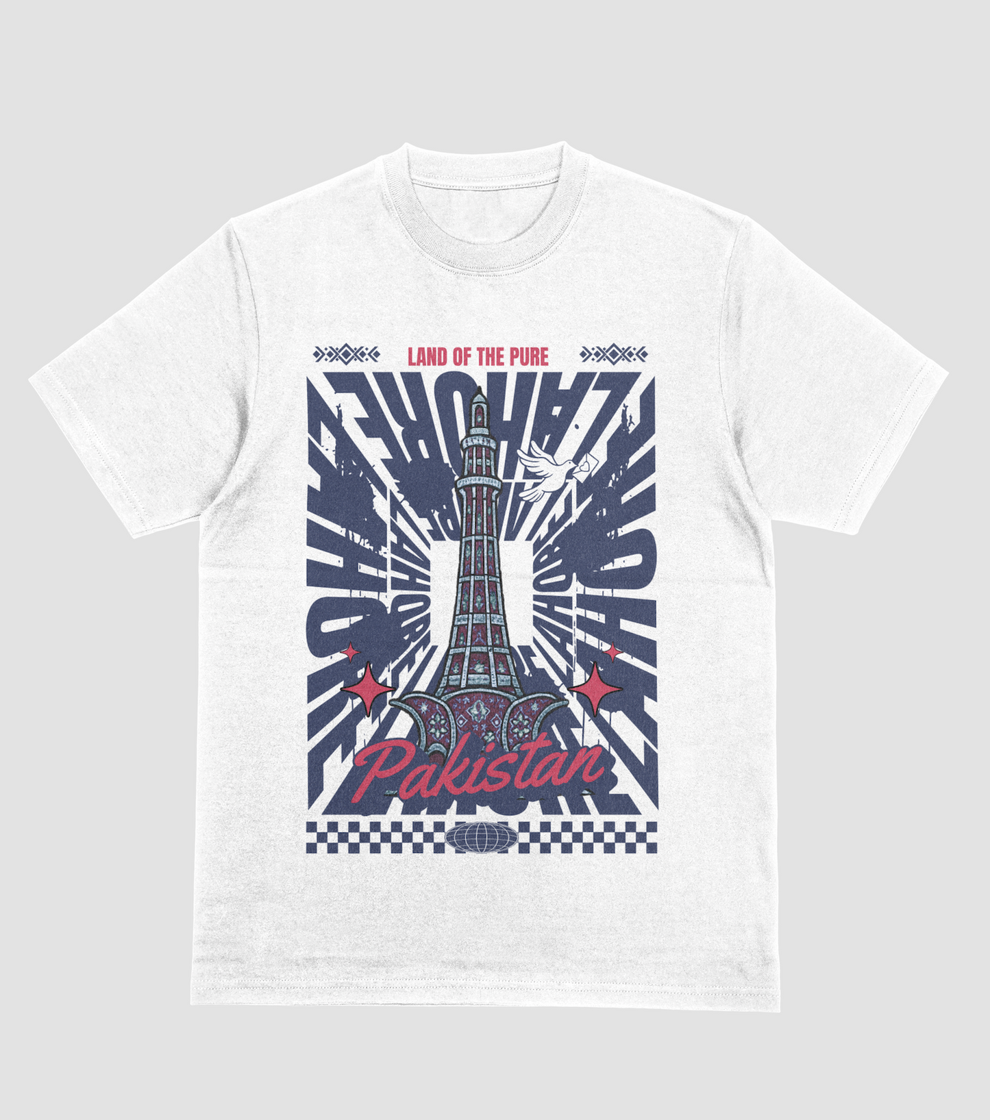 Land Of The Pure Pakistan Lahore Minar White Printed T-Shirt