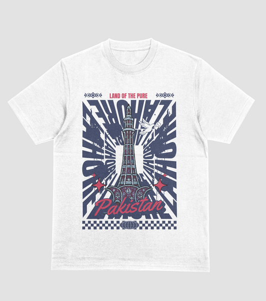 Land Of The Pure Pakistan Lahore Minar White Printed T-Shirt