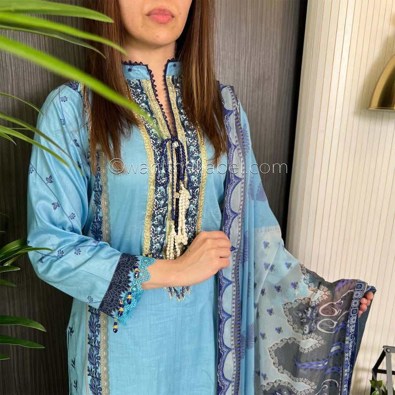 Sobia Nazir Inspired Baby Blue Print Lawn Suit