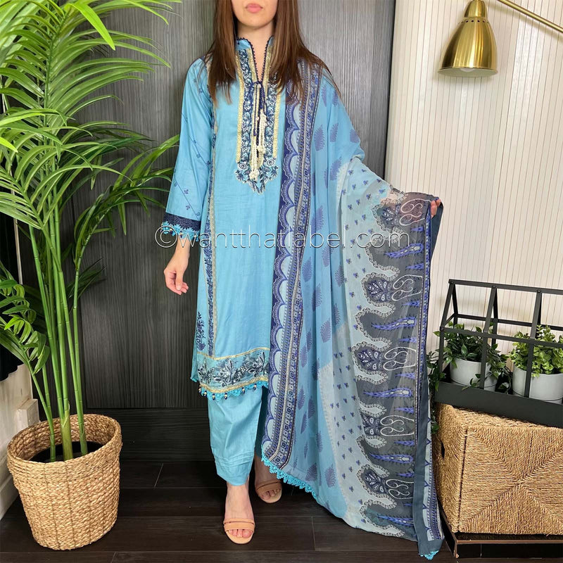 Sobia Nazir Inspired Baby Blue Print Lawn Suit