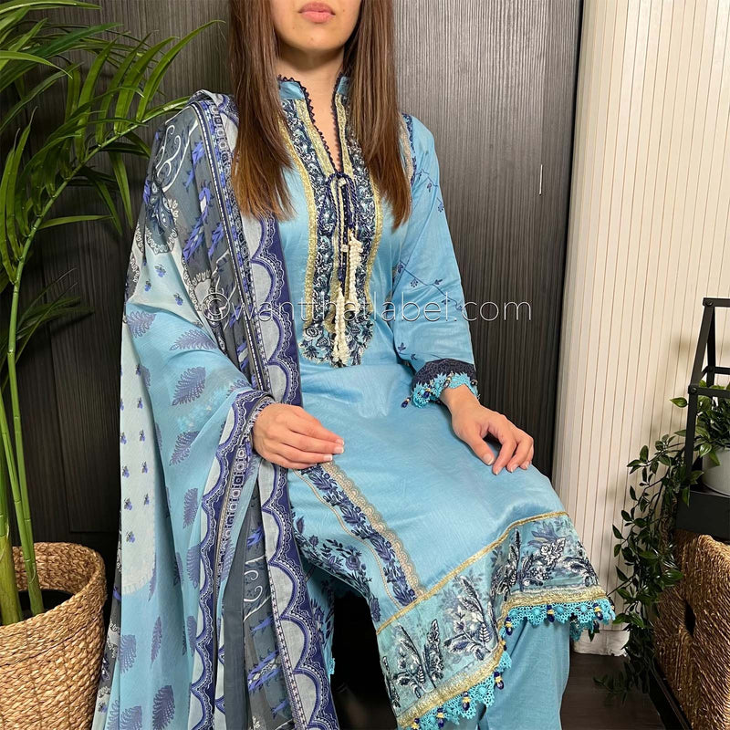 Sobia Nazir Inspired Baby Blue Print Lawn Suit