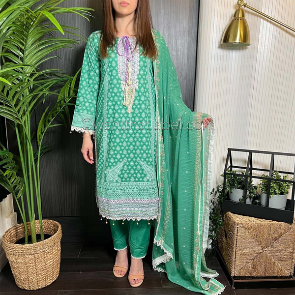 Sobia Nazir Inspired Dark Green Print Lawn Suit