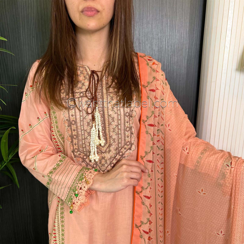 Sobia Nazir Inspired Peach Brown Print Lawn Suit