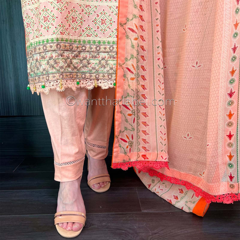 Sobia Nazir Inspired Peach Brown Print Lawn Suit