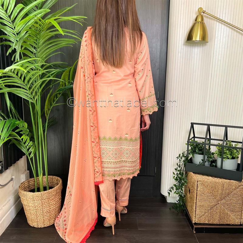 Sobia Nazir Inspired Peach Brown Print Lawn Suit