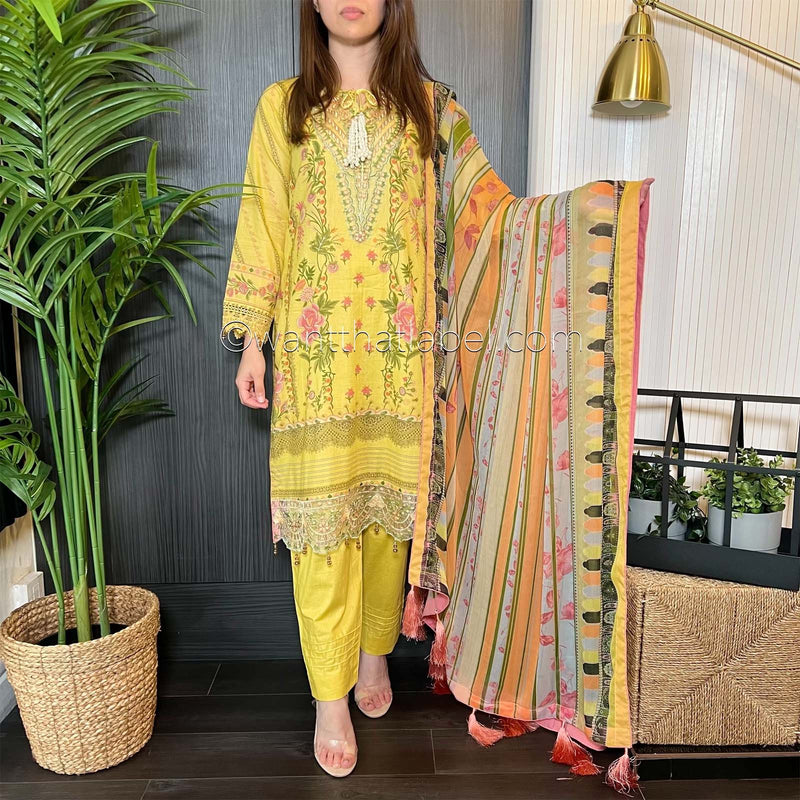 Sobia Nazir Inspired Yellow Print Lawn Suit
