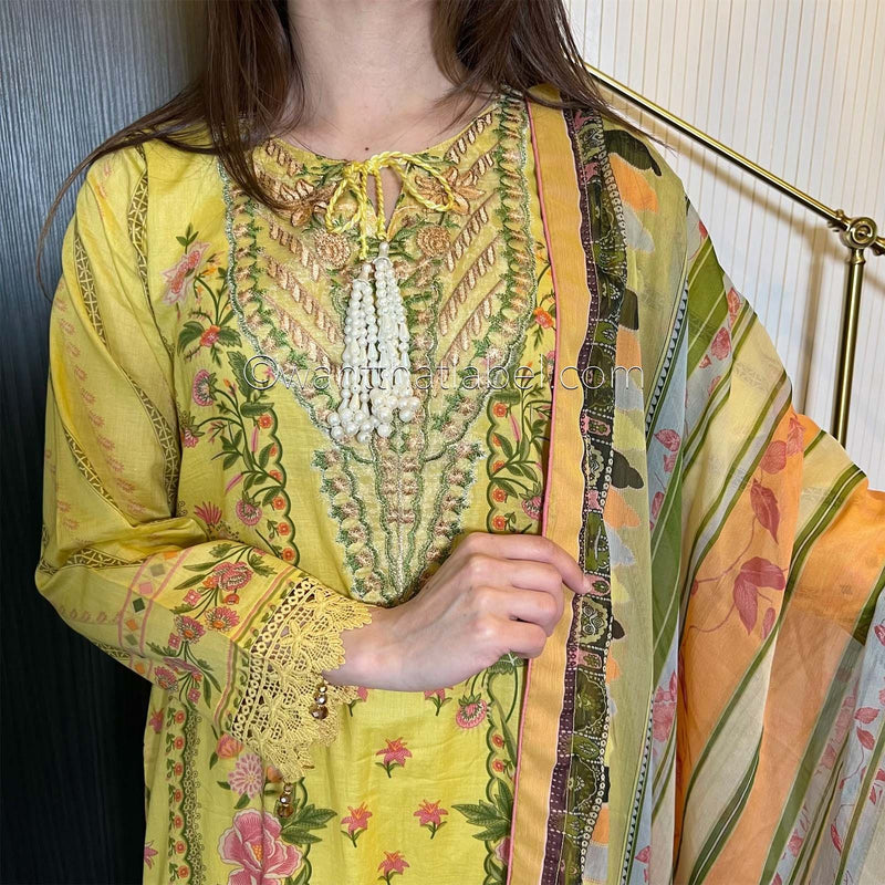 Sobia Nazir Inspired Yellow Print Lawn Suit