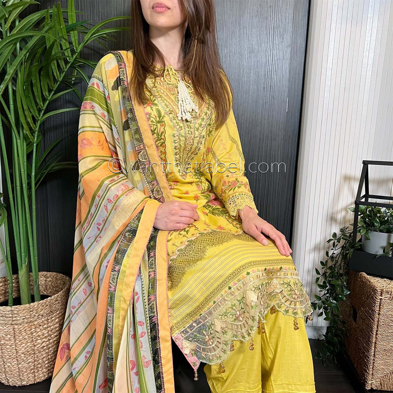 Sobia Nazir Inspired Yellow Print Lawn Suit