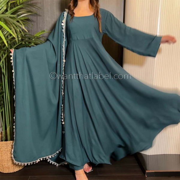Teal Full Flare Georgette Maxi Dress Suit