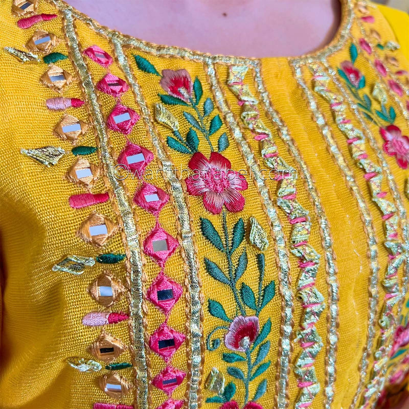Yellow Khaadi Net Gota Embroidered Suit