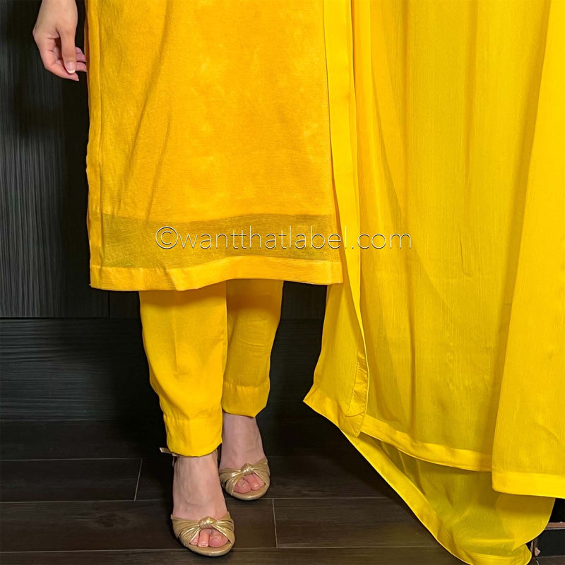Yellow Khaadi Net Gota Embroidered Suit