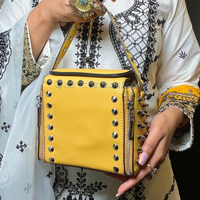 Yellow Studded Cross Body Bag