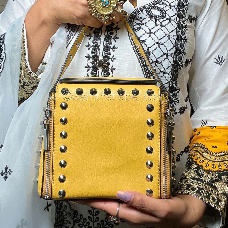 Yellow Studded Cross Body Bag