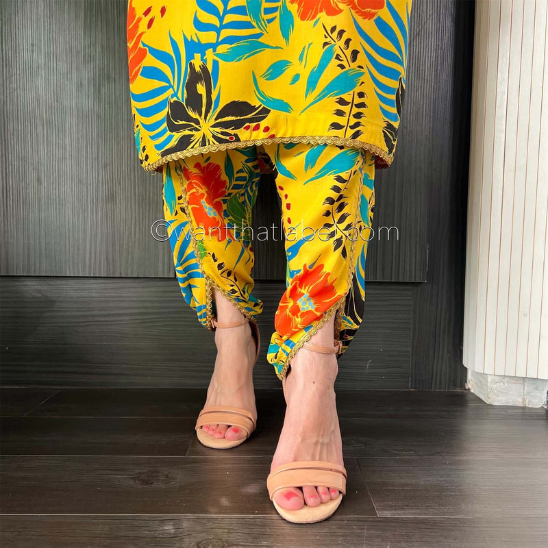 Yellow Tropical Print Linen 2 Piece Co-Ord Set