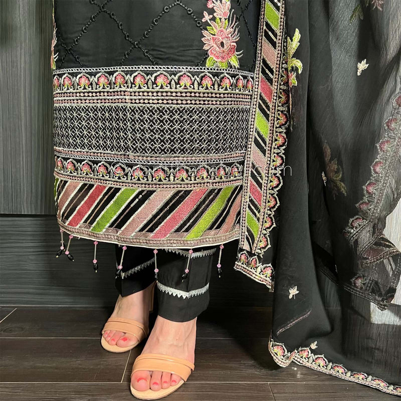 Black Heavily Embroidered Chickankari Suit