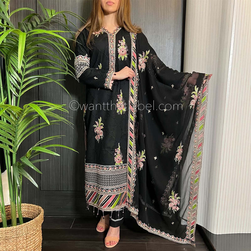 Black Heavily Embroidered Chickankari Suit