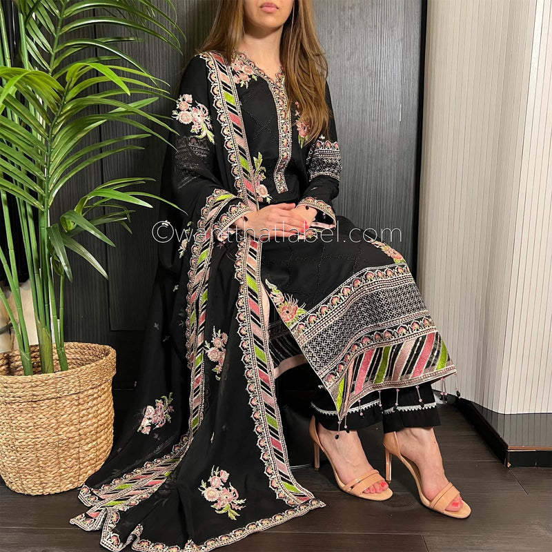 Black Heavily Embroidered Chickankari Suit