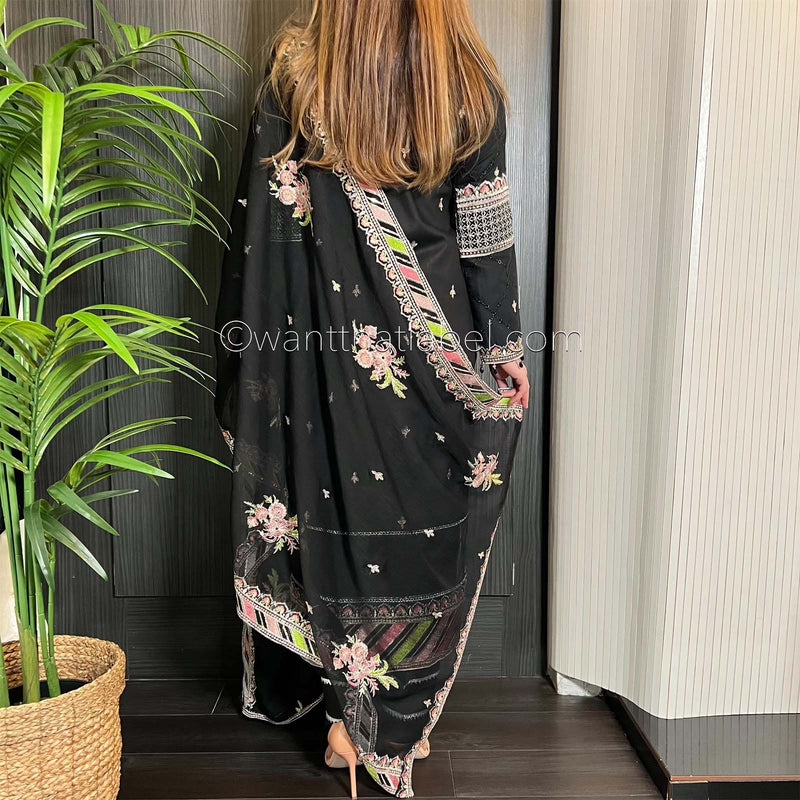 Black Heavily Embroidered Chickankari Suit