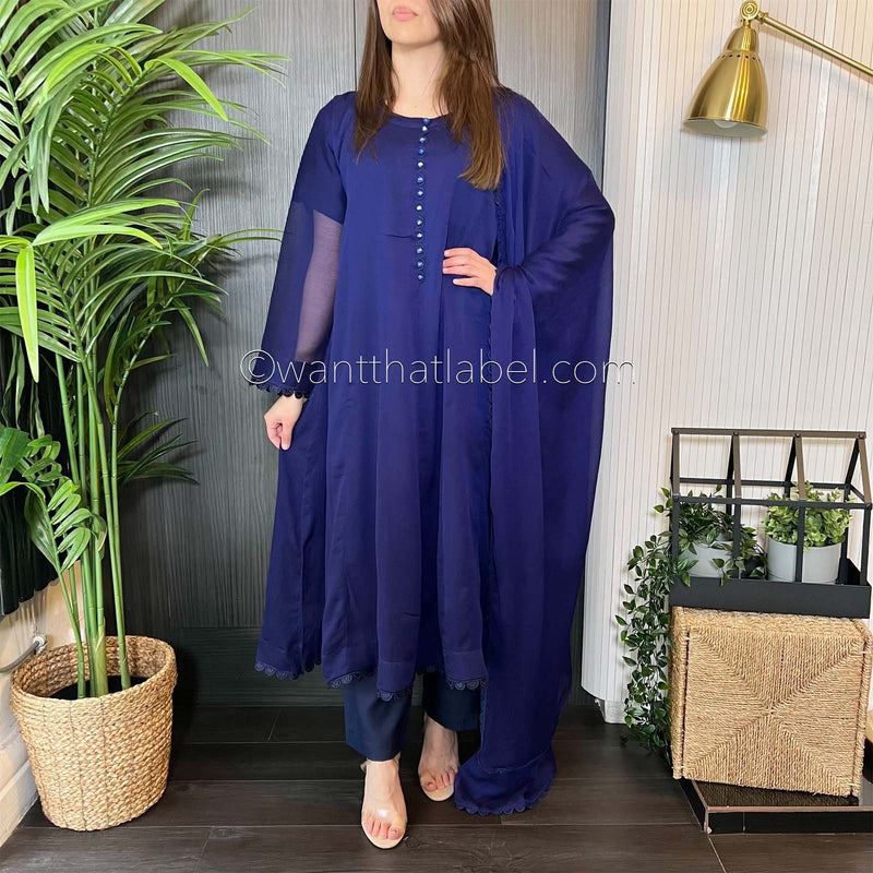 Navy Chiffon Panelled Anarkali Dress Suit