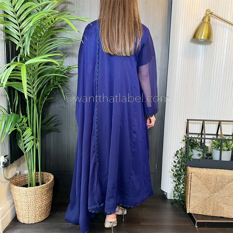 Navy Chiffon Panelled Anarkali Dress Suit