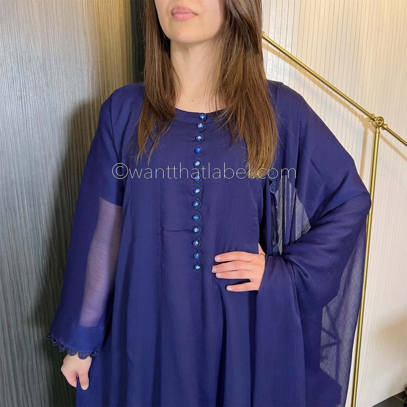 Navy Chiffon Panelled Anarkali Dress Suit