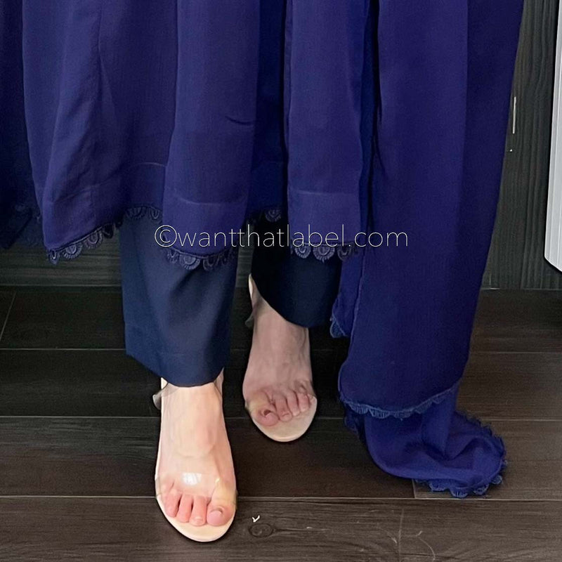 Navy Chiffon Panelled Anarkali Dress Suit