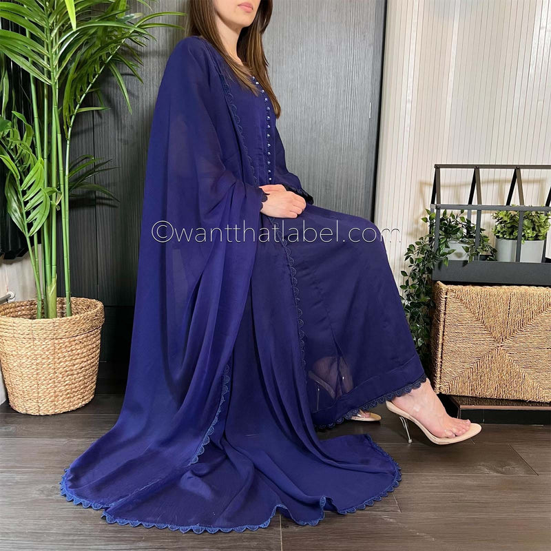 Navy Chiffon Panelled Anarkali Dress Suit