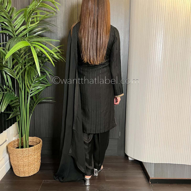 Areeba Saleem Original Black Brown Collar Embroidered Suit