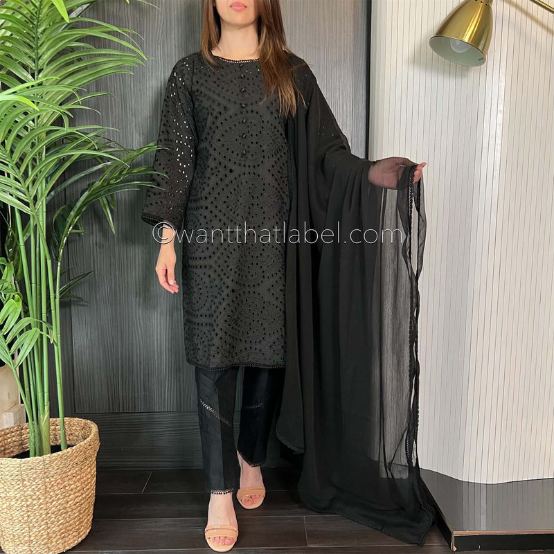 White & Black georgette Chikankari Dress-material – Shilphaat.com