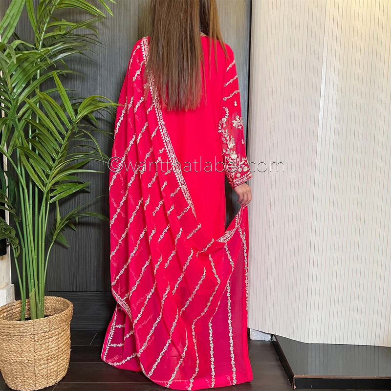 Agha Noor Hot Pink Embroidered Chiffon Suit