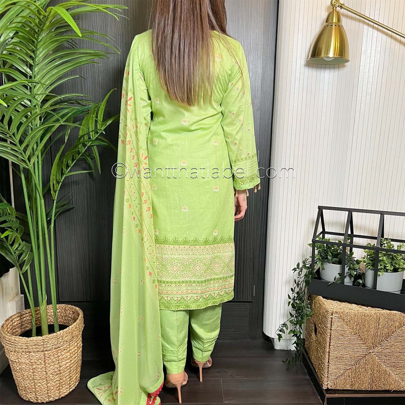 Sobia Nazir Inspired Light Green Orange Print Lawn Suit