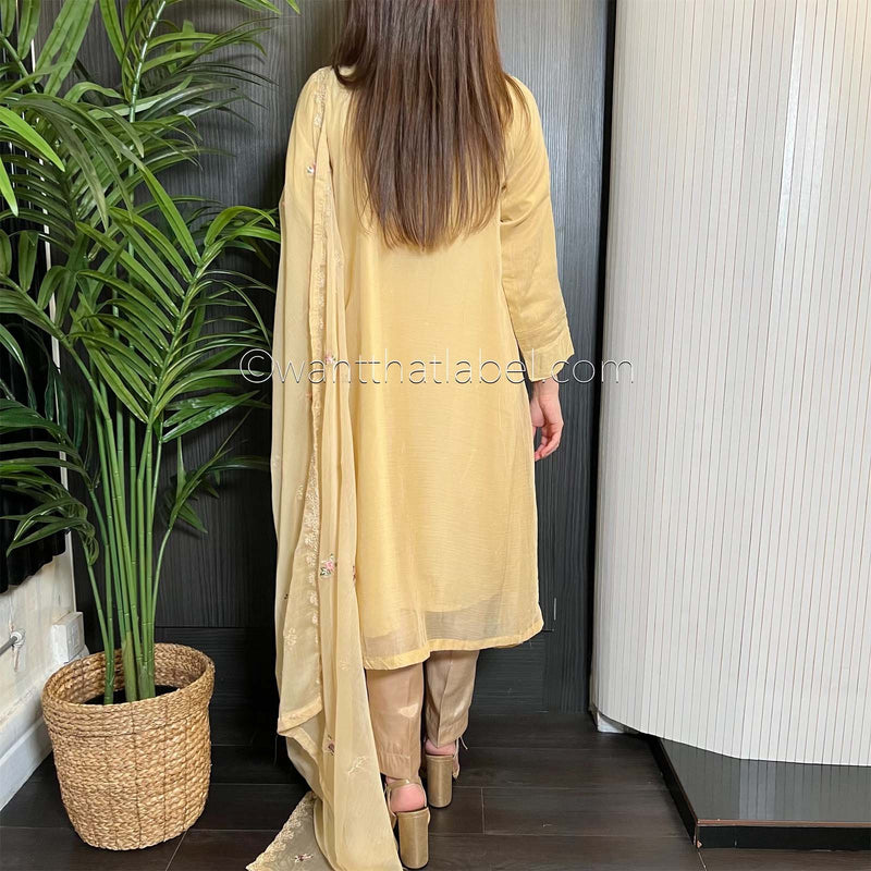 Agha Noor Gold Angrakha Embroidered Chiffon Suit