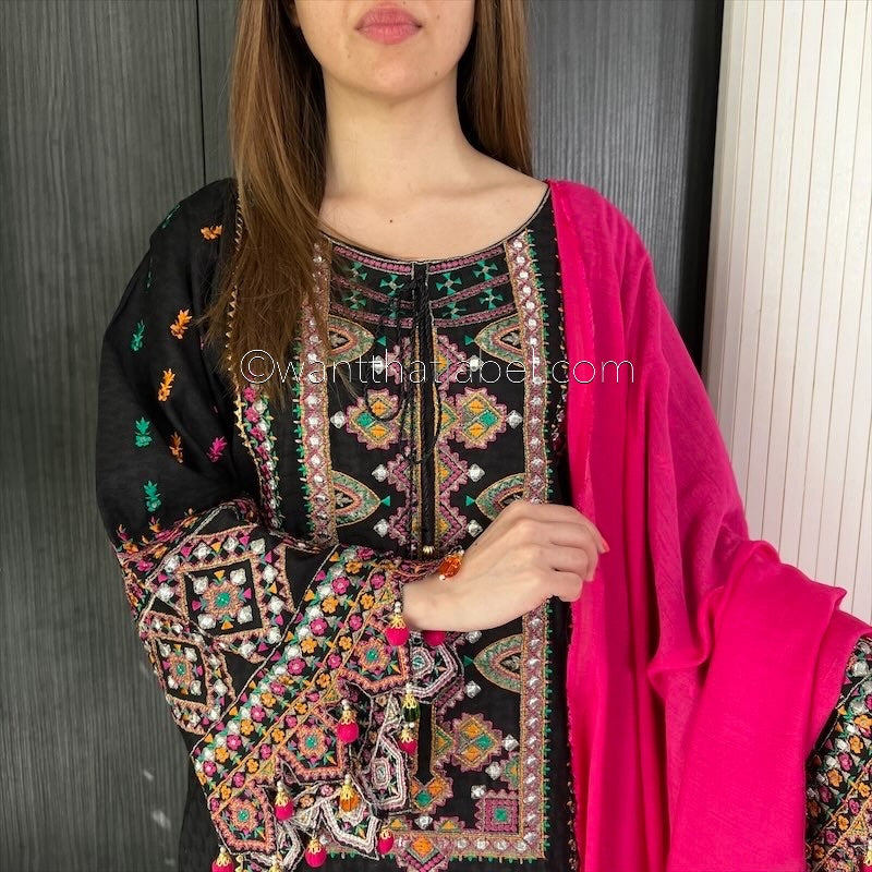 Karma Original Black Heavily Embroidered Sharara Suit
