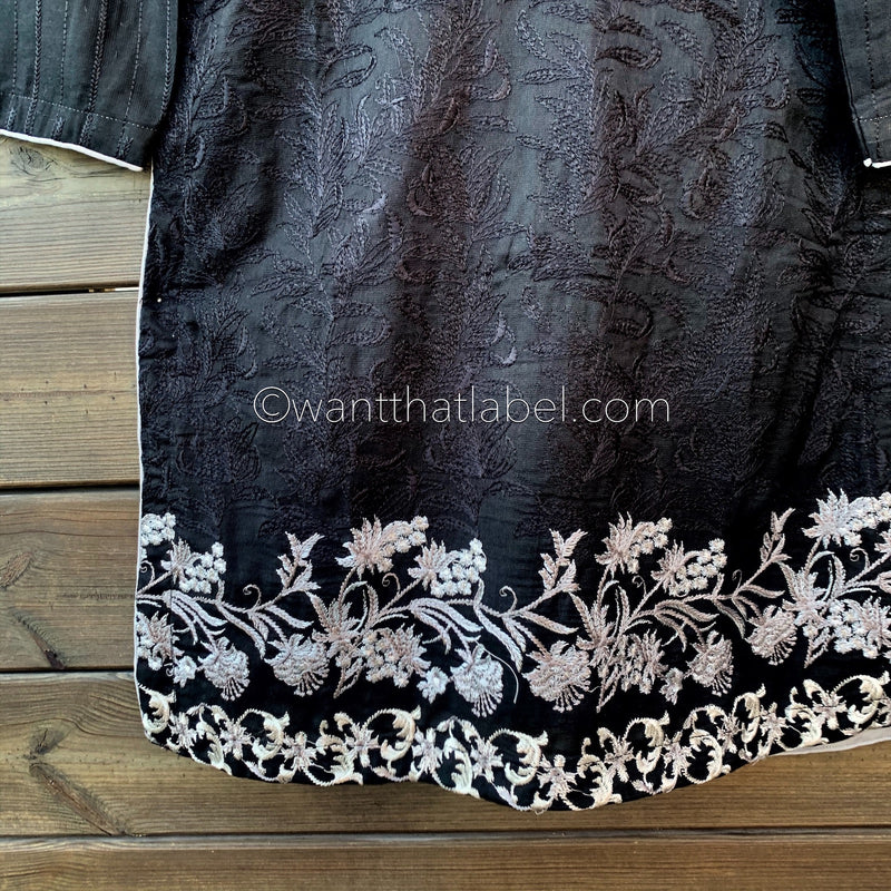 Areeba Saleem Original Black Cut Out Shoulder Embroidered Suit