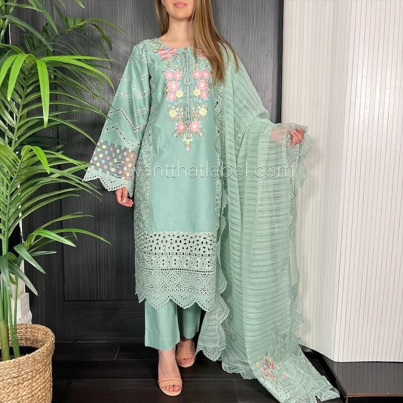 Karma Original Teal Pearl Embroidered Kameez Suit