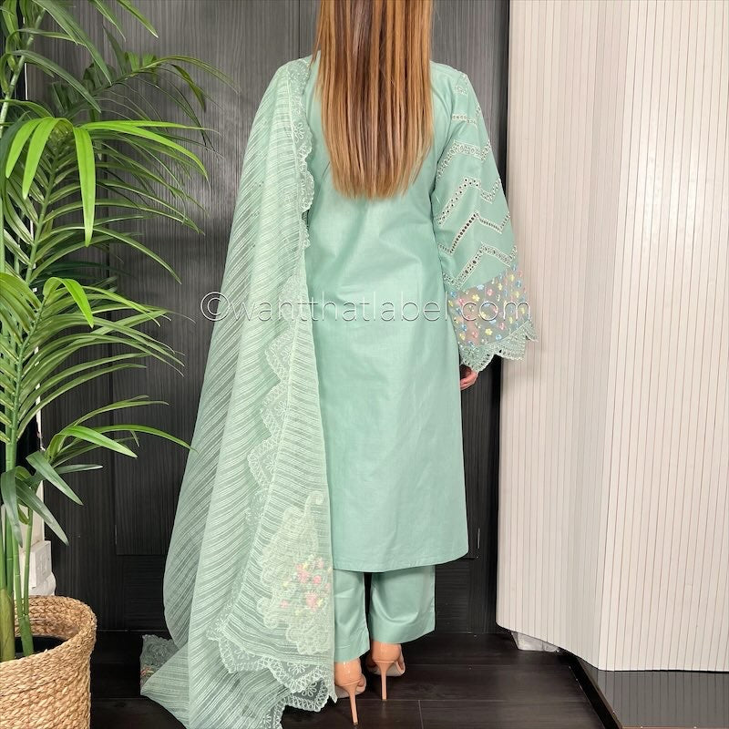 Karma Original Teal Pearl Embroidered Kameez Suit