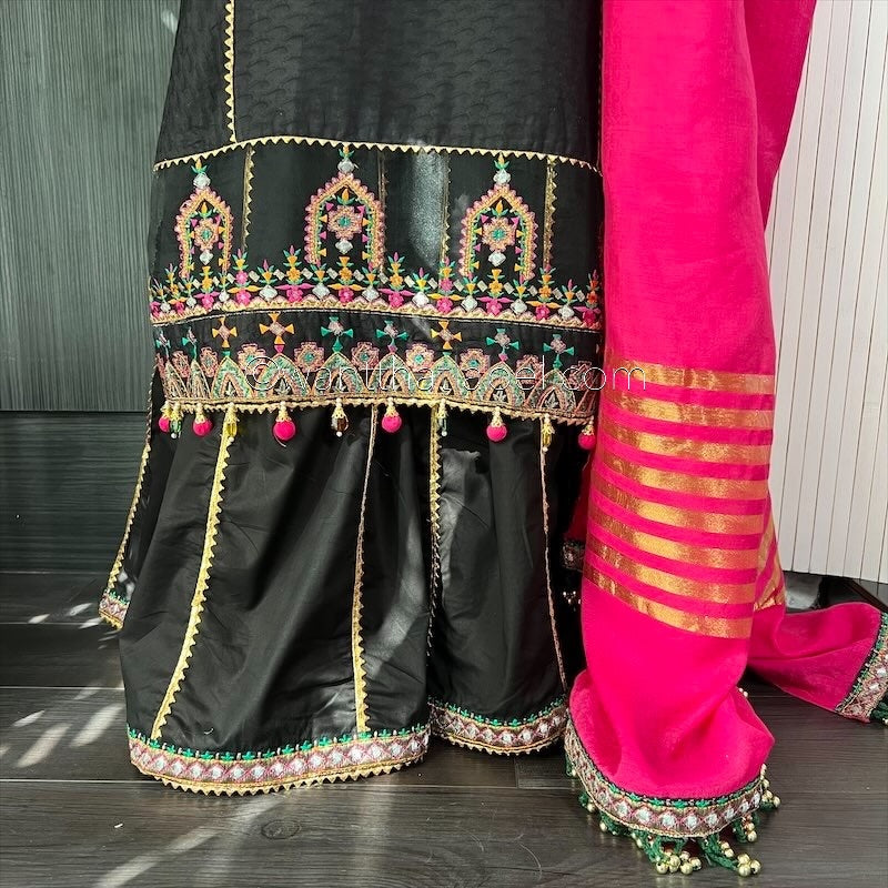 Karma Original Black Heavily Embroidered Sharara Suit