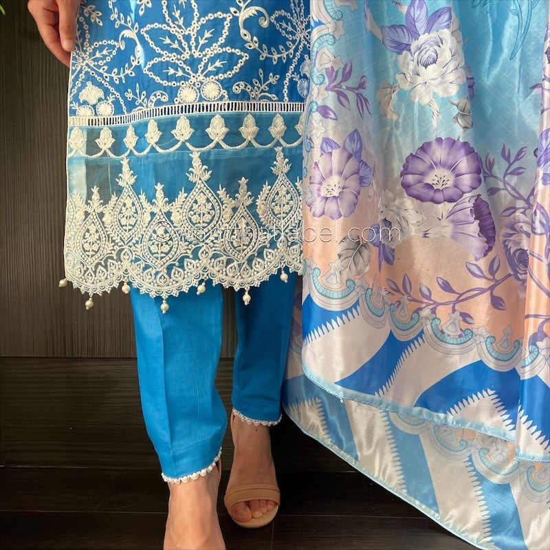 Crimson Inspired Blue Ombre Embroidered Chickankari Lawn Suit