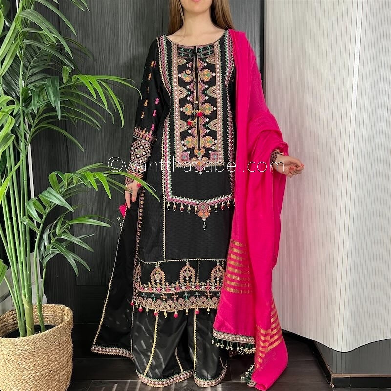 Karma Original Black Heavily Embroidered Sharara Suit