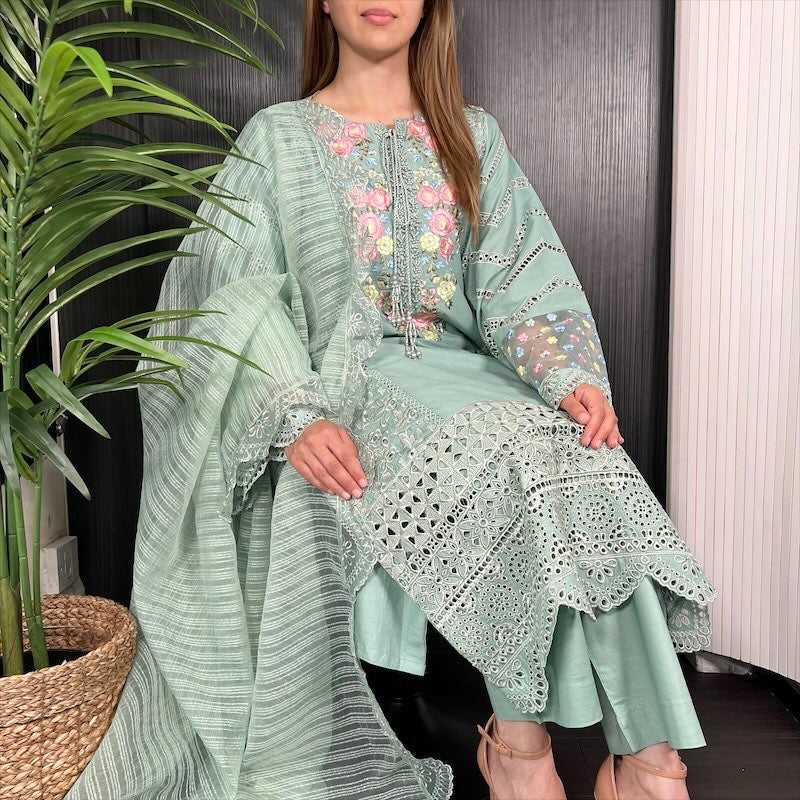 Karma Original Teal Pearl Embroidered Kameez Suit